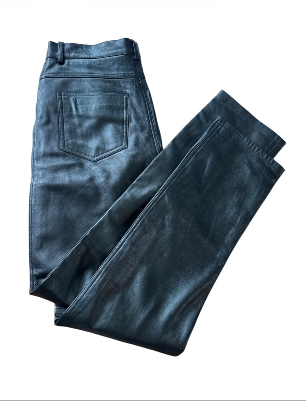 Vintage Hugo Buscati High Rise Straight Leg Black Leather Pants size 8 - Picture 8 of 8